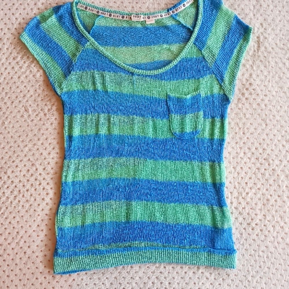 💙Vintage 90s Roxy blue green striped surfer shirt
